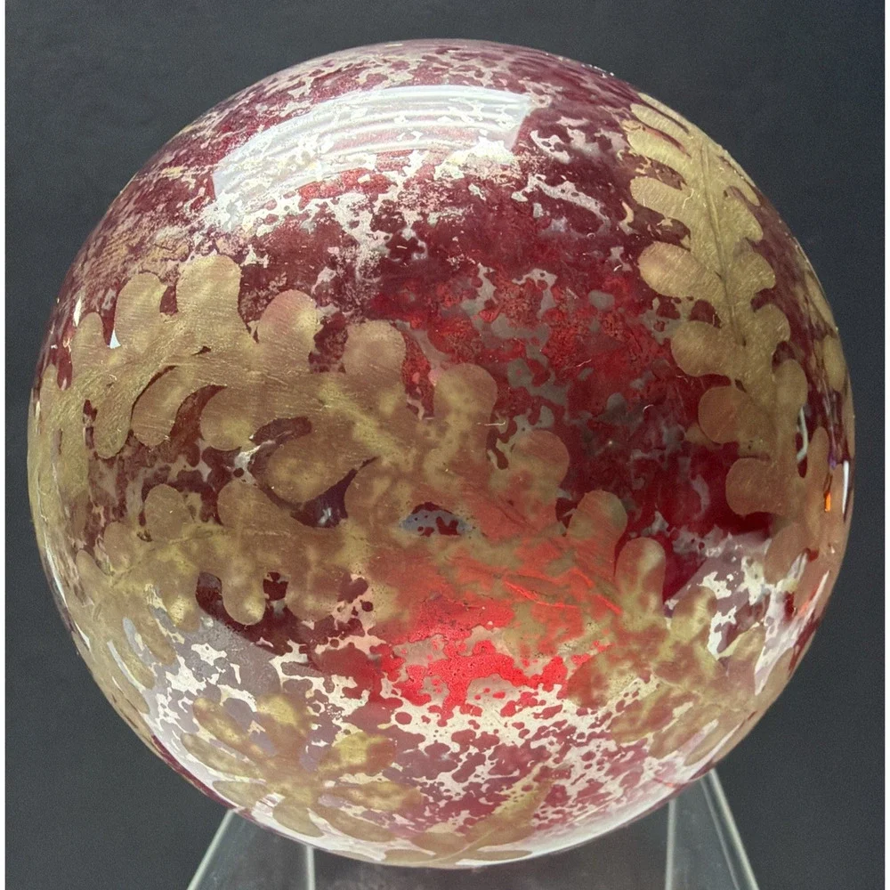 Pottery Barn Red Mottle Mercury Glass Ornament Gold Etched Snowflake As Is Read